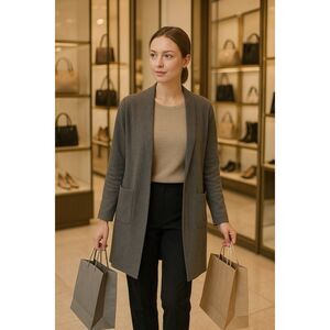 Clara Sun Woo Womens Size Small Gray Long Open Front Cardigan Jacket USA Made